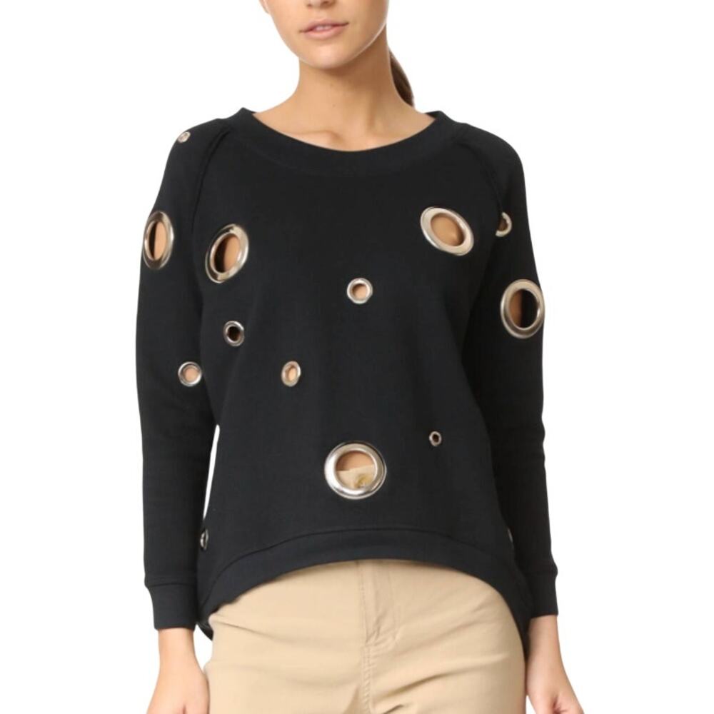 Dodo Bar Or SM Womens Black Scoop Neck Sweatshirt Grommet Detail